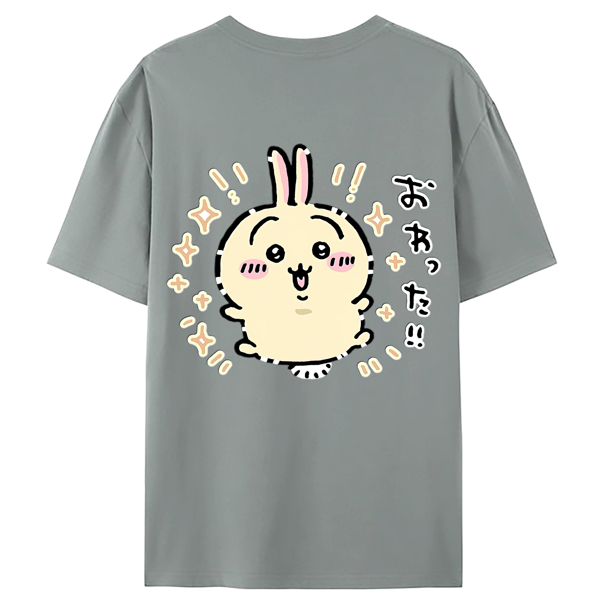 （画像用） ちいかわ うさぎ Chii-kawa usagi 綿100％ メンズ半袖Tシャツ（バックプリント） 通気性